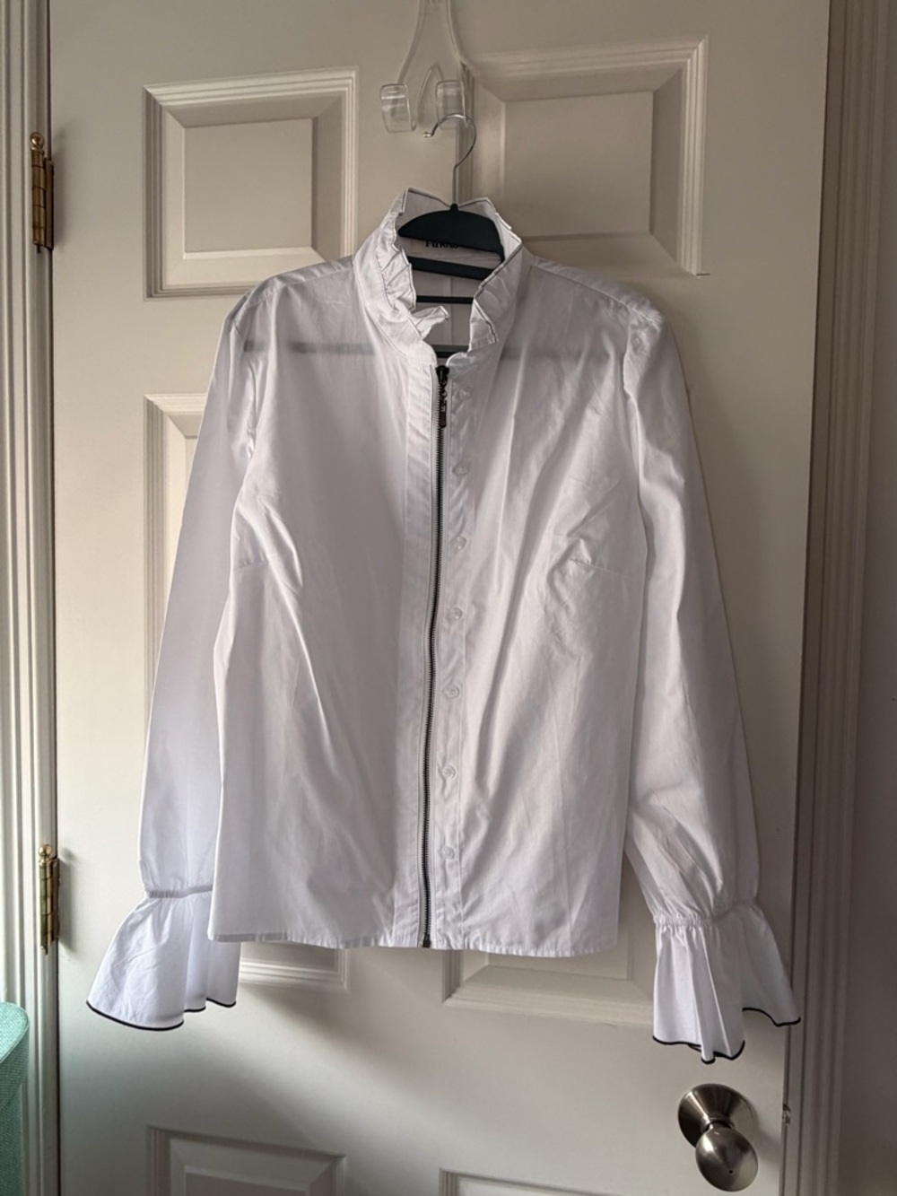 Zipper Front Cotton Blouse